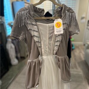 Taylor Joelle Gray and White Dress with Fringe Details